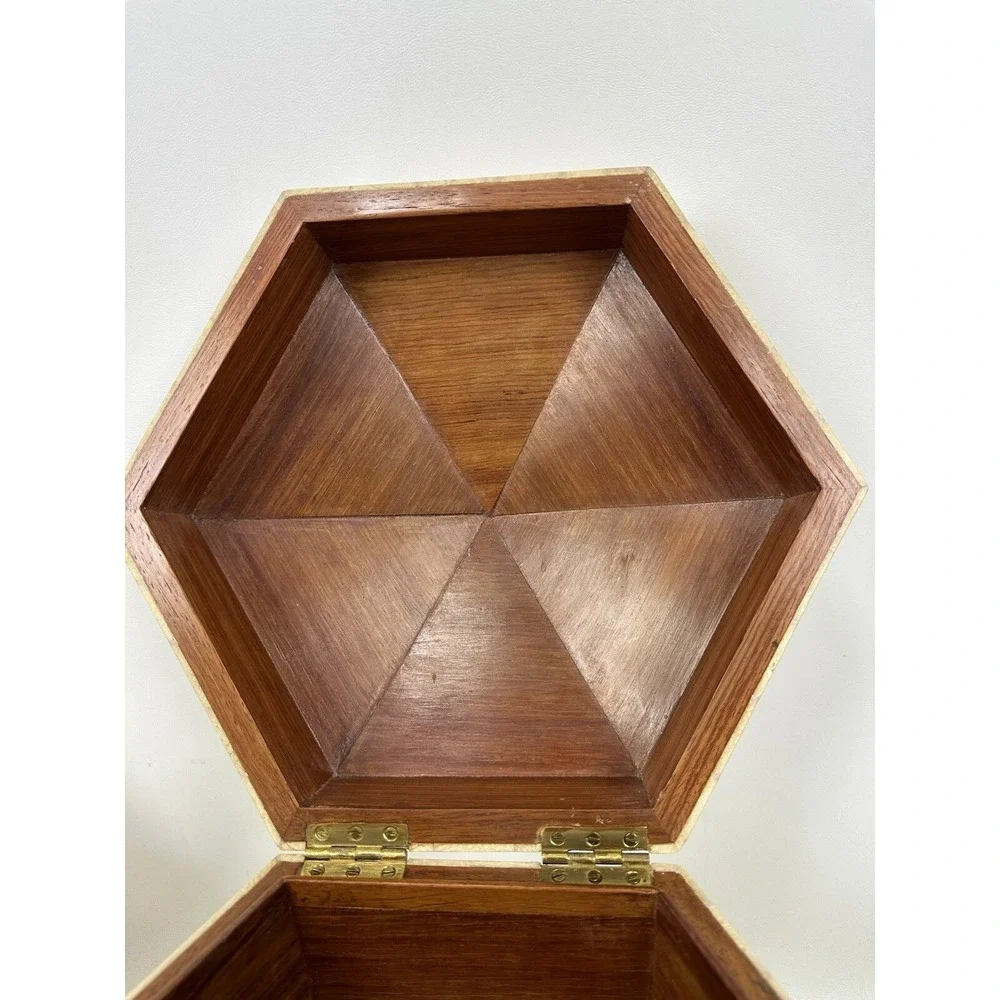 Maitland Smith Tessellated Hexagon Box Shell Stone Marble Over‎ Wood 14